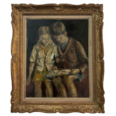 Enfants à la lecture - Huile sur toile - S.Maumus