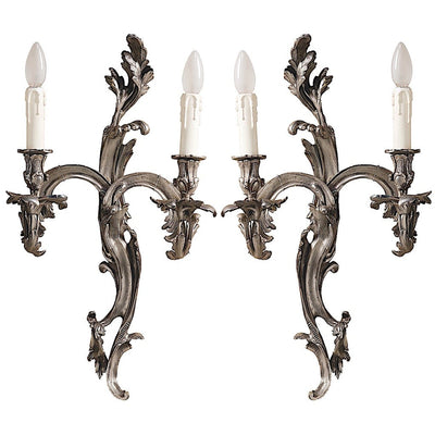 Pompadour double Applique en bronze argenté (set de 2)