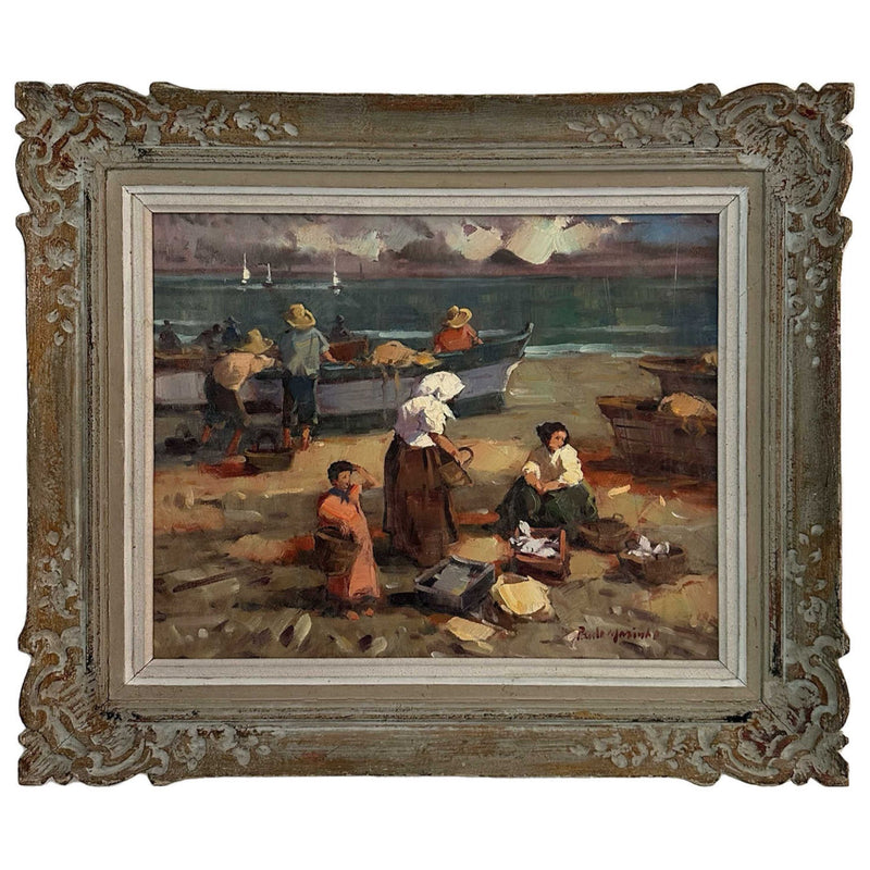 Huile sur toile Retour de pêche sur la côte bretonne  P.Njarinha  vers 1890