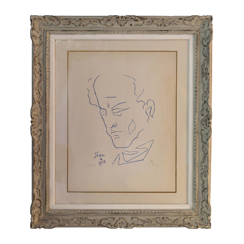 Lithographie - Profil intérieur - J.Cocteau - 1956