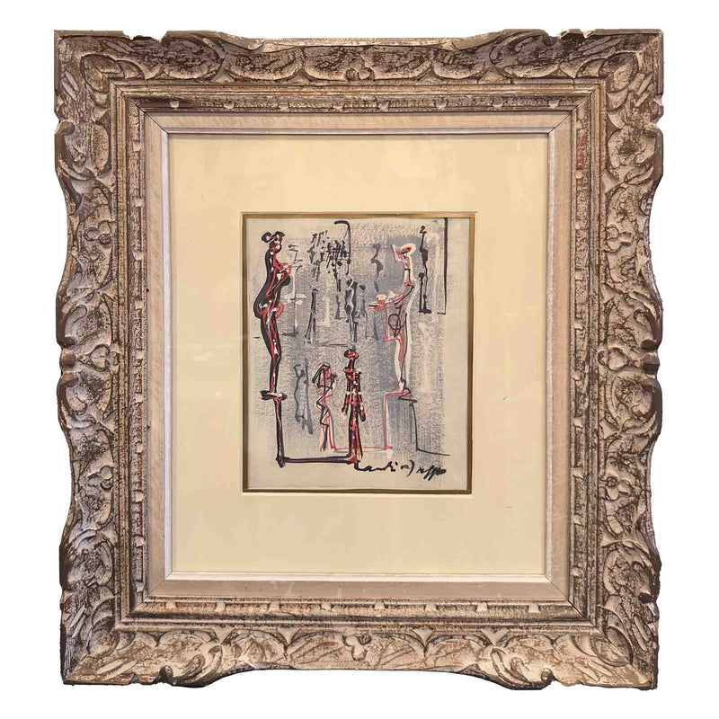 Tableau Figures dressées - Encre et aquarelle - Attribuée à C.Jaffe