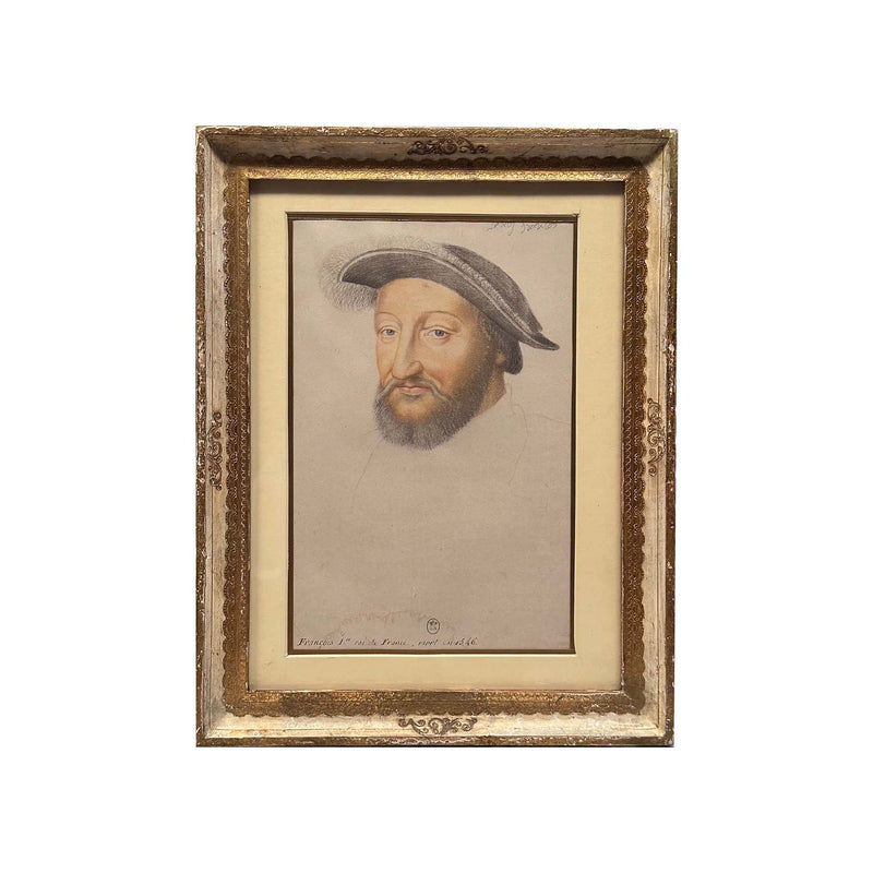 François Ier - Mine de plomb et rehauts de pastel sur papier - Portrait d’après Clouet – Fin XIXe siècle