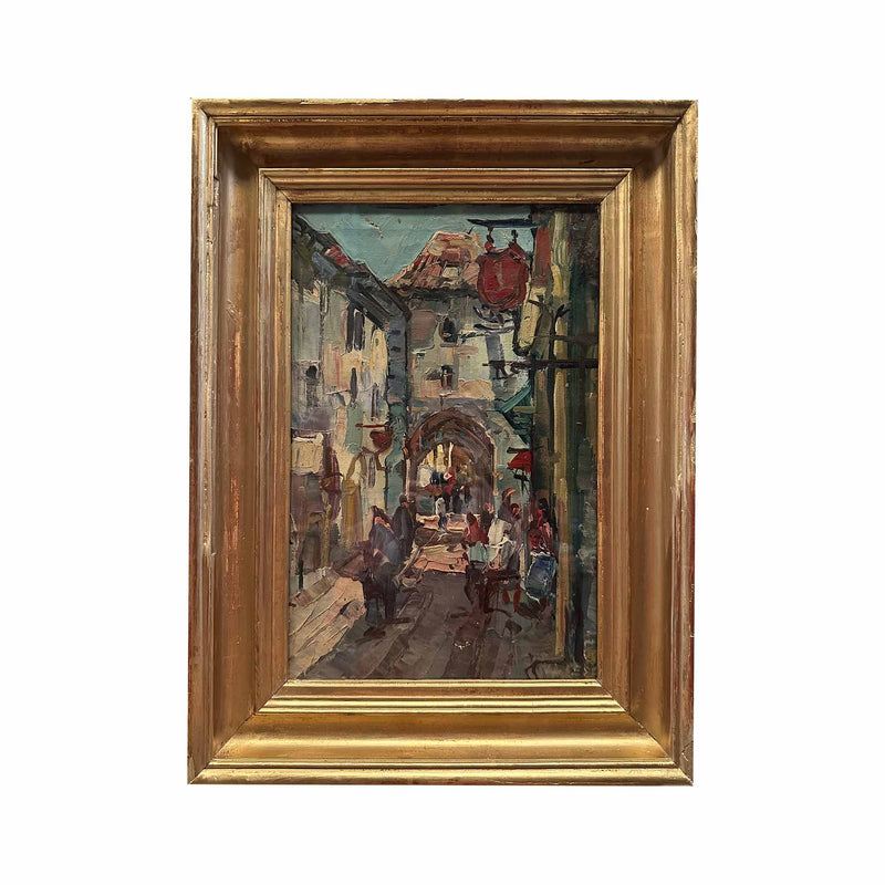 Rue animée sous les lanternes - Huile sur toile