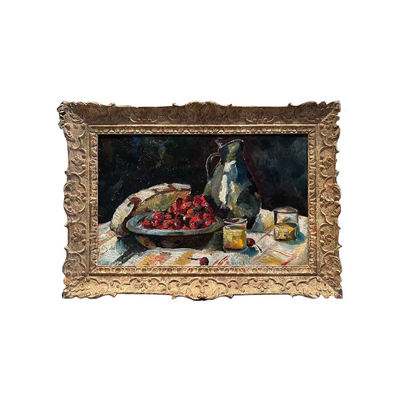 Cerises, pain et lumière - Huile