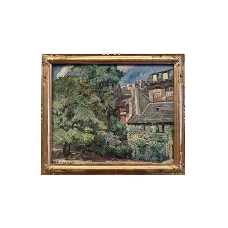Façades sous les feuillages - Huile sur toile - Frédureau