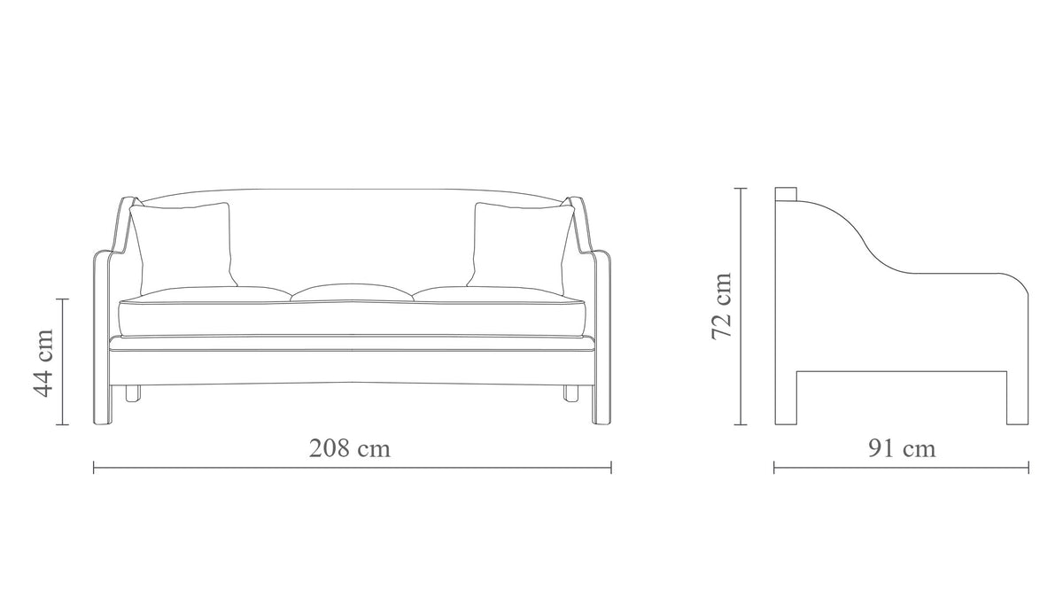 Avenue Canapé 3 places pieds en tissu dimensions