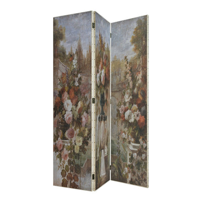 Fontaine aux fleurs Paravent en bois à trois feuilles
