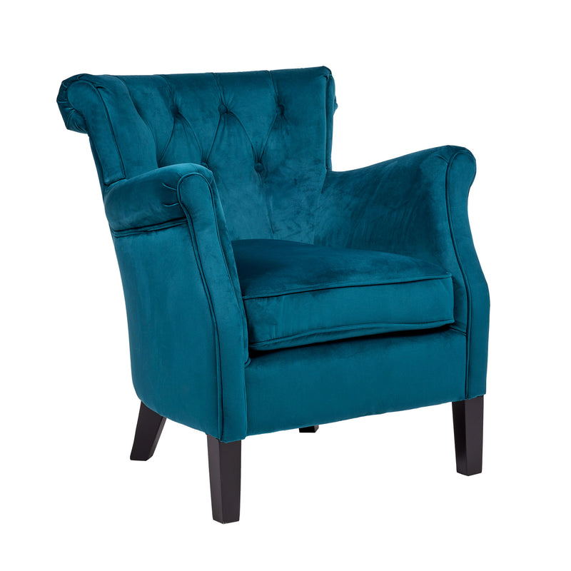 Juliette Fauteuil capitonné couleur Bleu canard autre vue 3/4