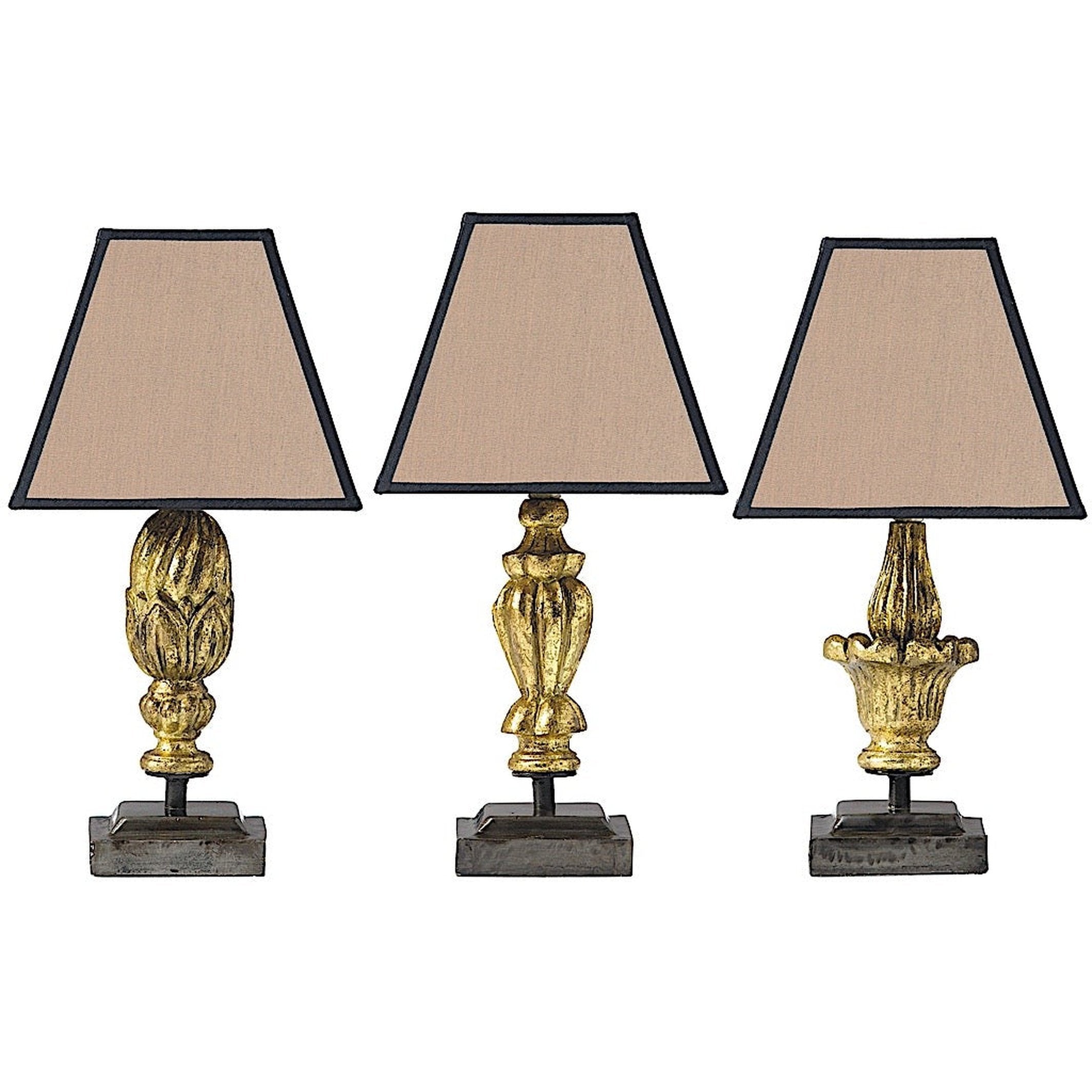 Trianon Lampe bibliothèque en bois dorée Petit Modèle set de 3 sans abat-jour