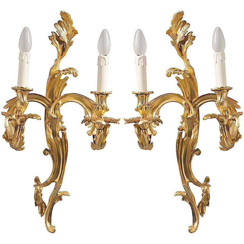 Pompadour double Applique en bronze doré set de 2