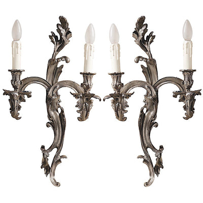 Pompadour double Applique en bronze argenté set de 2