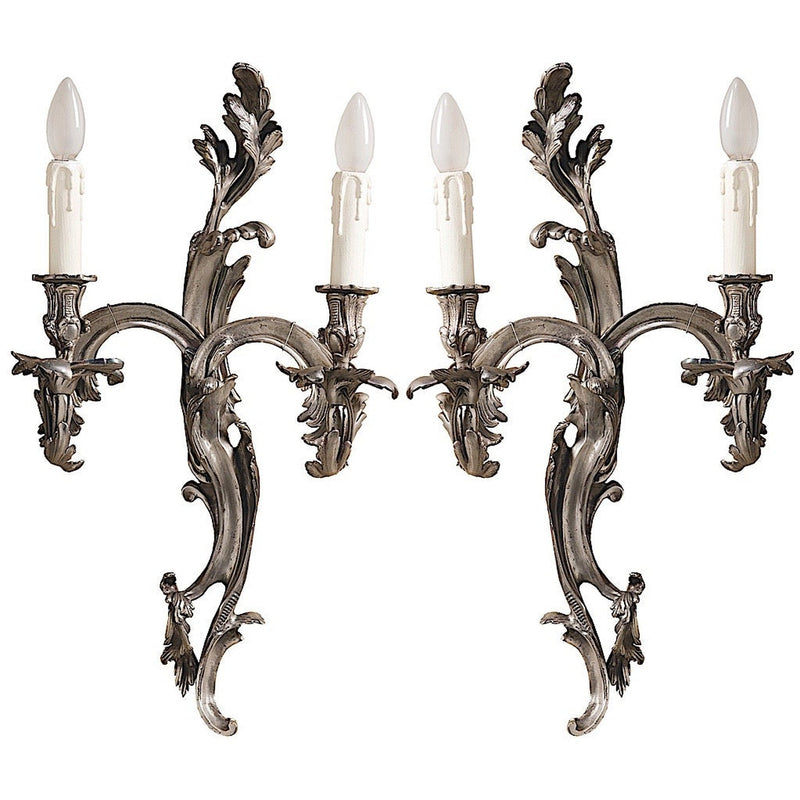 Pompadour double Applique en bronze argenté set de 2