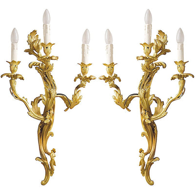 Pompadour triple Applique en bronze doré set de 2