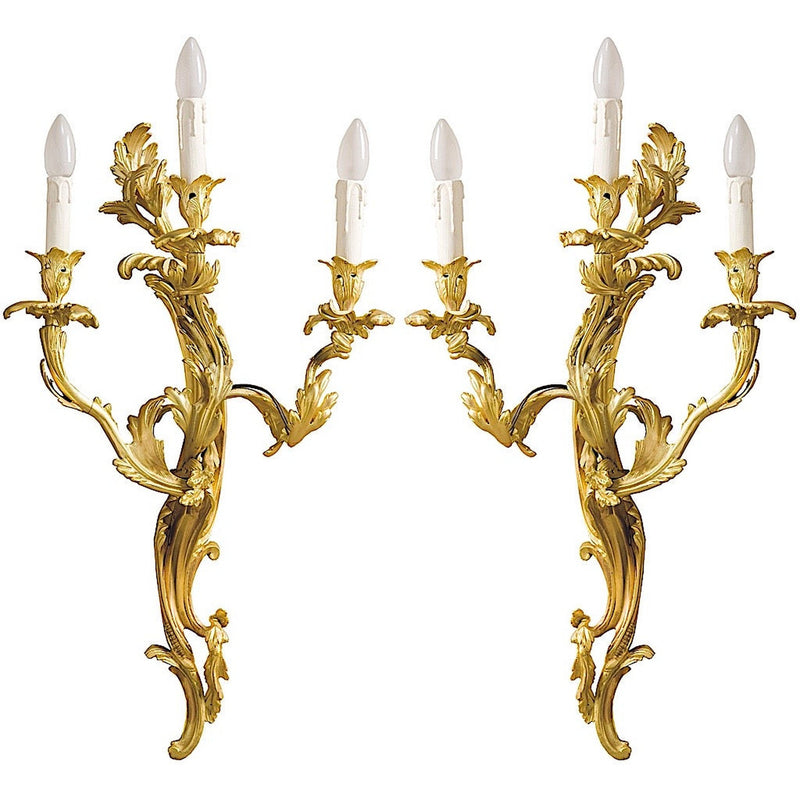 Pompadour triple Applique en bronze doré set de 2