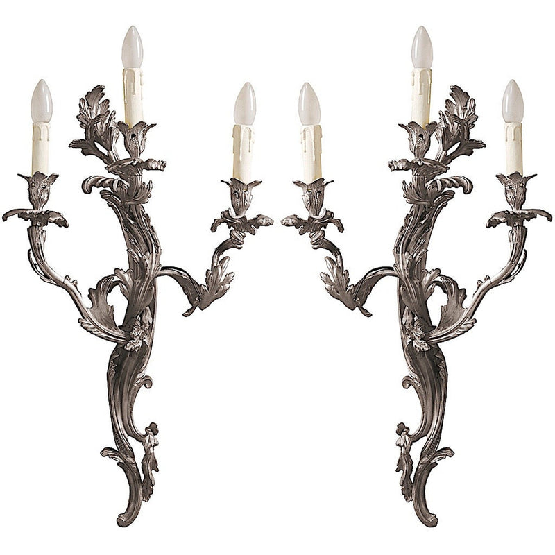 Pompadour triple Applique en bronze argenté set de 2