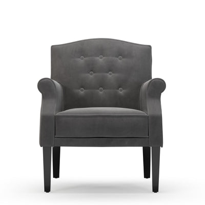 Charles Fauteuil club avec boutons Velours gris Ardoise vue de face