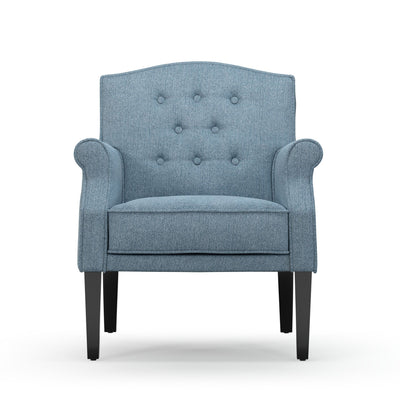 Charles Fauteuil club avec boutons Chiné bleu Azur vue de face