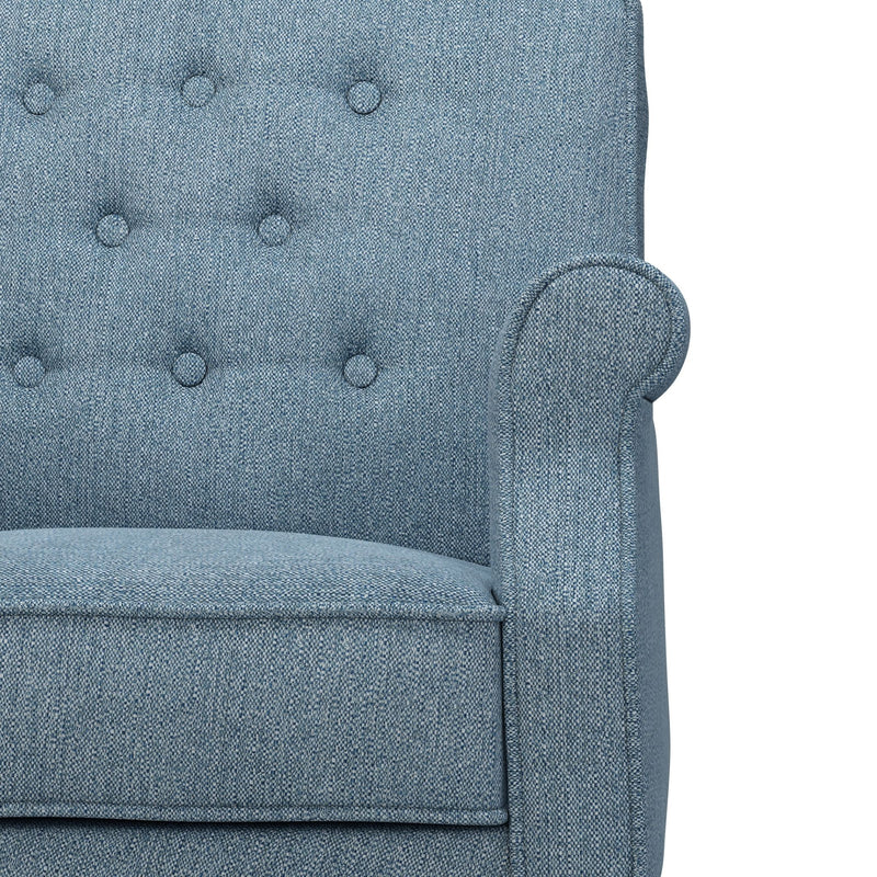 Charles Fauteuil club avec boutons Chiné bleu Azur vue zoom