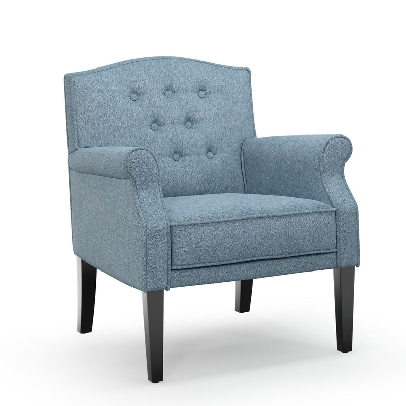 Charles Fauteuil club avec boutons Chiné bleu Azur vue 3/4