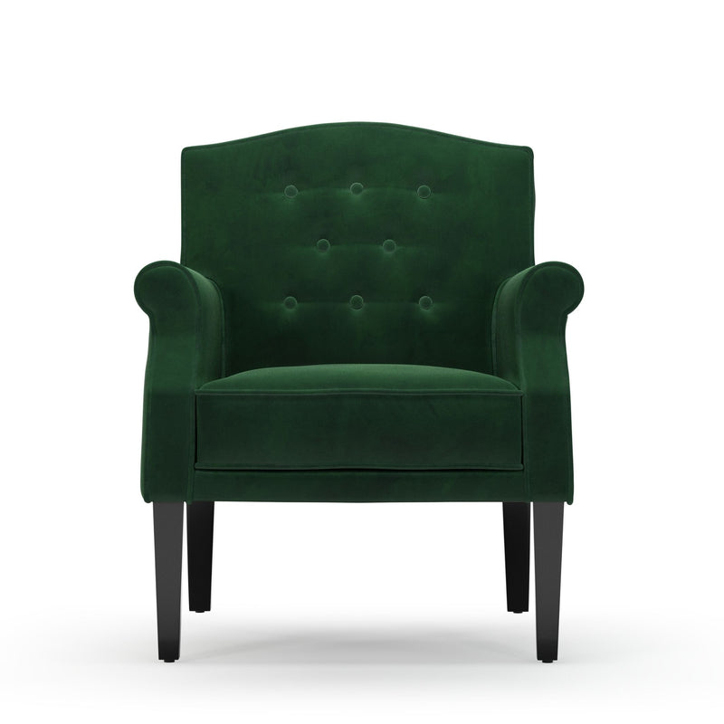 Charles Fauteuil club avec boutons Velours vert Sapin vue  de face