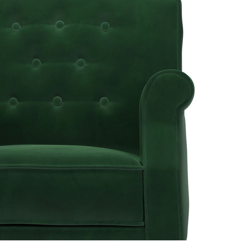 Charles Fauteuil club avec boutons Velours vert Sapin vue zoom