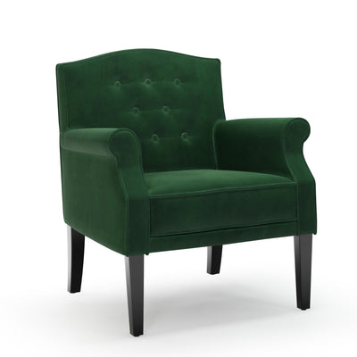 Charles Fauteuil club avec boutons Velours vert Sapin vue 3/4