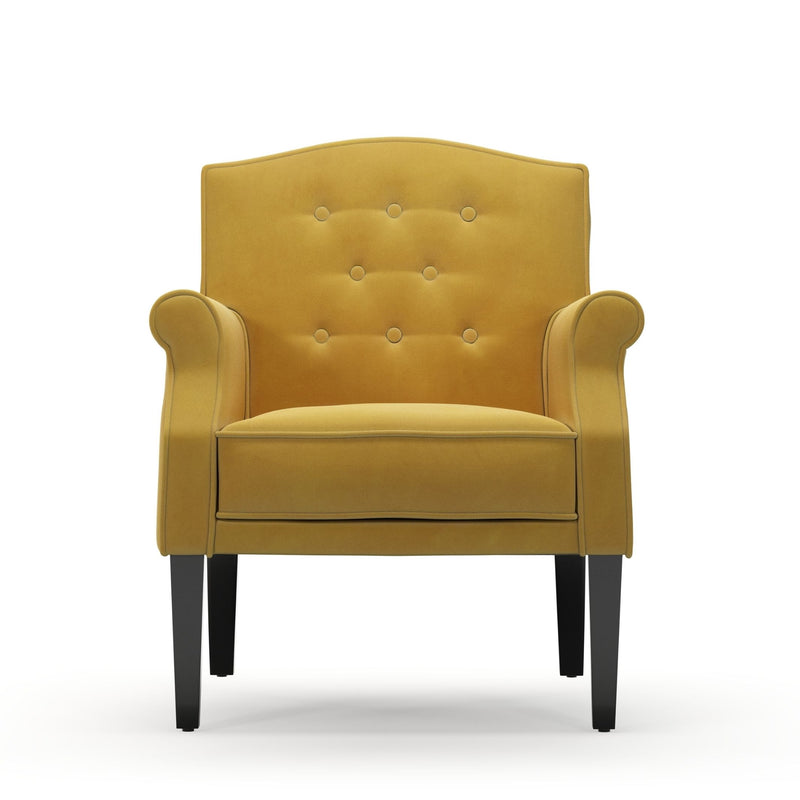 Charles Fauteuil club avec boutons Velours jaune Mordoré vue de face