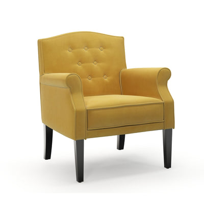 Charles Fauteuil club avec boutons Velours jaune Mordoré vue 3/4