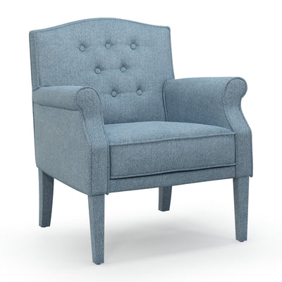 Charles Fauteuil club avec boutons pieds en tissu Chiné bleu Azur vue 3/4