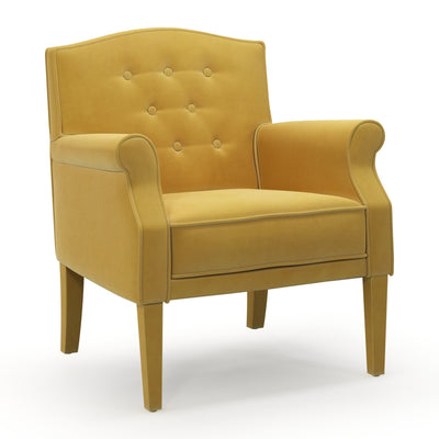 Charles Fauteuil club avec boutons pieds en tissu Velours jaune Mordoré vue 3/4