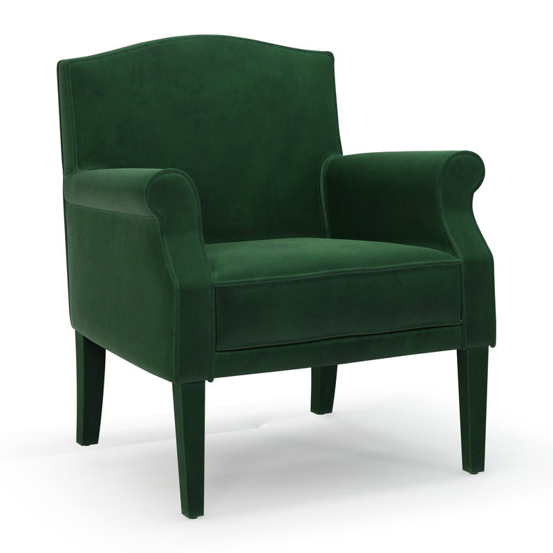 Charles Fauteuil club pieds en tissu couleur Velours vert Sapin vue 3/4