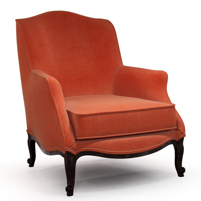 Deauville Orsay Bergère tapissée couleur Velours orange Mandarine vue 3/4