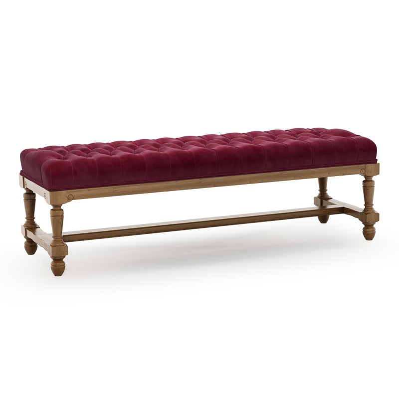 Ecouen Banc capitonné patine Brienne Grand Modèle Velours Grenat vue 3/4