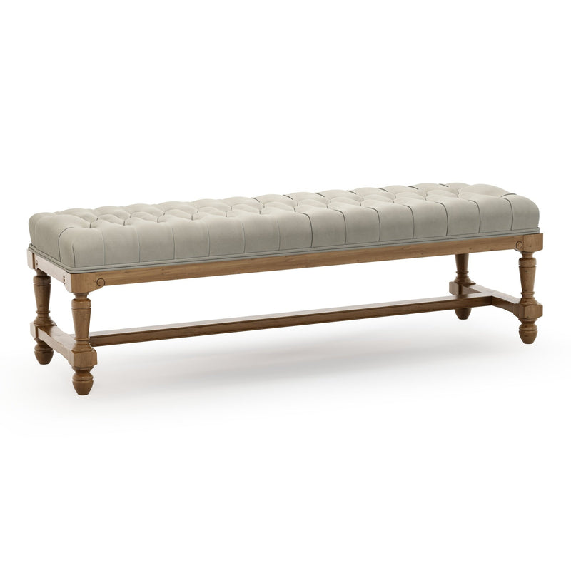 Ecouen Banc capitonné patine Brienne Grand Modèle Velours gris Pierre vue 3/4