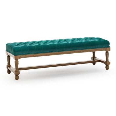 Ecouen Banc capitonné patine Brienne Grand Modèle Velours vert Pétrole vue 3/4