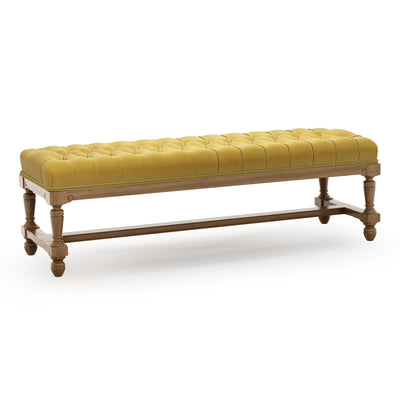 Ecouen Banc capitonné patine Brienne Grand Modèle Velours jaune Mordoré vue 3/4