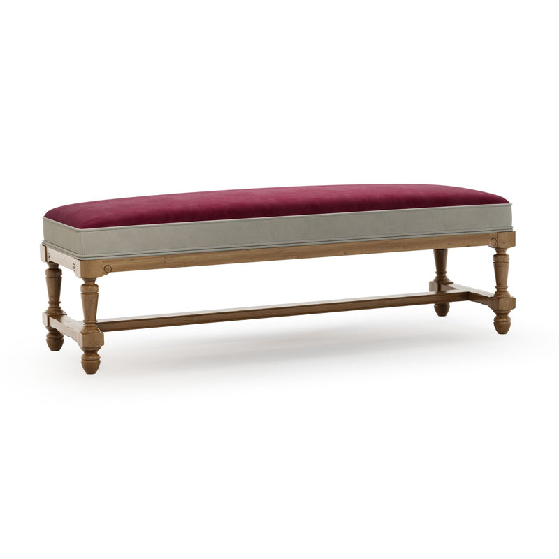 Ecouen Banc plat patine Brienne Grand Modèle  couleur bordeaux grenat vue 3/4