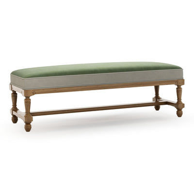 Ecouen Banc plat patine Brienne Grand Modèle Velours vert Sauge vue 3/4