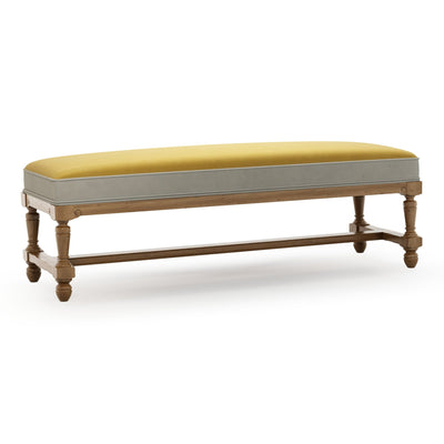 Ecouen Banc plat patine Brienne Grand Modèle Velours jaune Mordoré vue 3/4