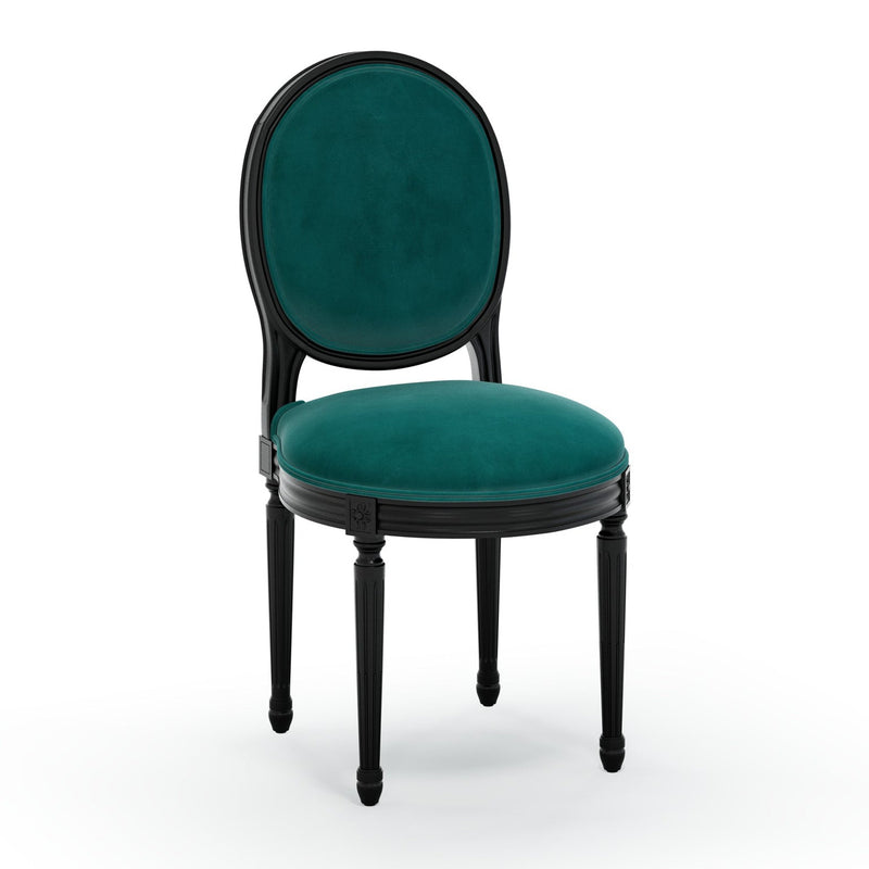 Médaillon Figeac Chaise patine Ebène couleur Velours vert Pétrole vue 3/4