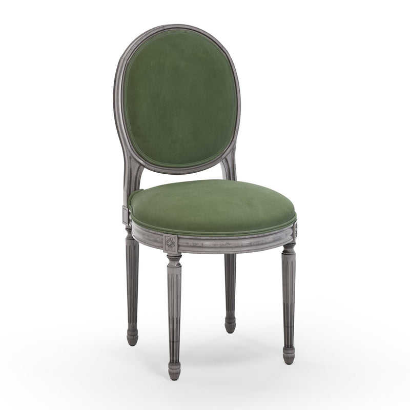 Médaillon Figeac Chaise patine Argentée couleur Velours vert Sauge vue 3/4