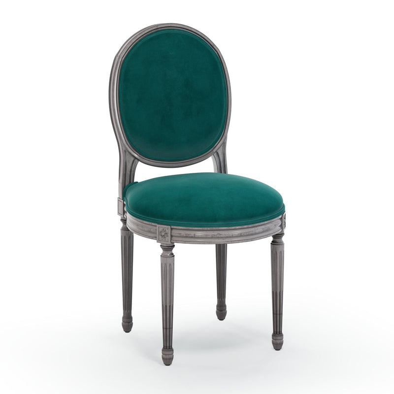 Médaillon Figeac Chaise patine Argentée couleur Velours vert Pétrole vue 3/4