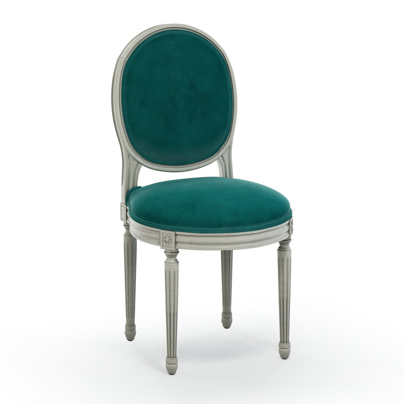 Médaillon Figeac Chaise patine Trianon couleur Velours vert Pétrole vue 3/4