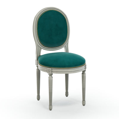 Médaillon Figeac Chaise cloutée patine Trianon couleur Velours vert Pétrole vue 3/4