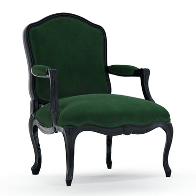 Figeac Fauteuil tapissé patine Ebène couleur Velours vert Sapin vue 3/4