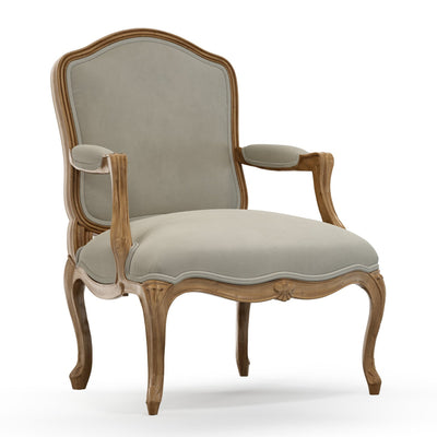 Figeac Fauteuil tapissé patine Brienne couleur Velours beige Pierre vue 3/4