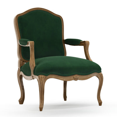 Figeac Fauteuil tapissé patine Brienne couleur Velours vert Sapin vue 3/4