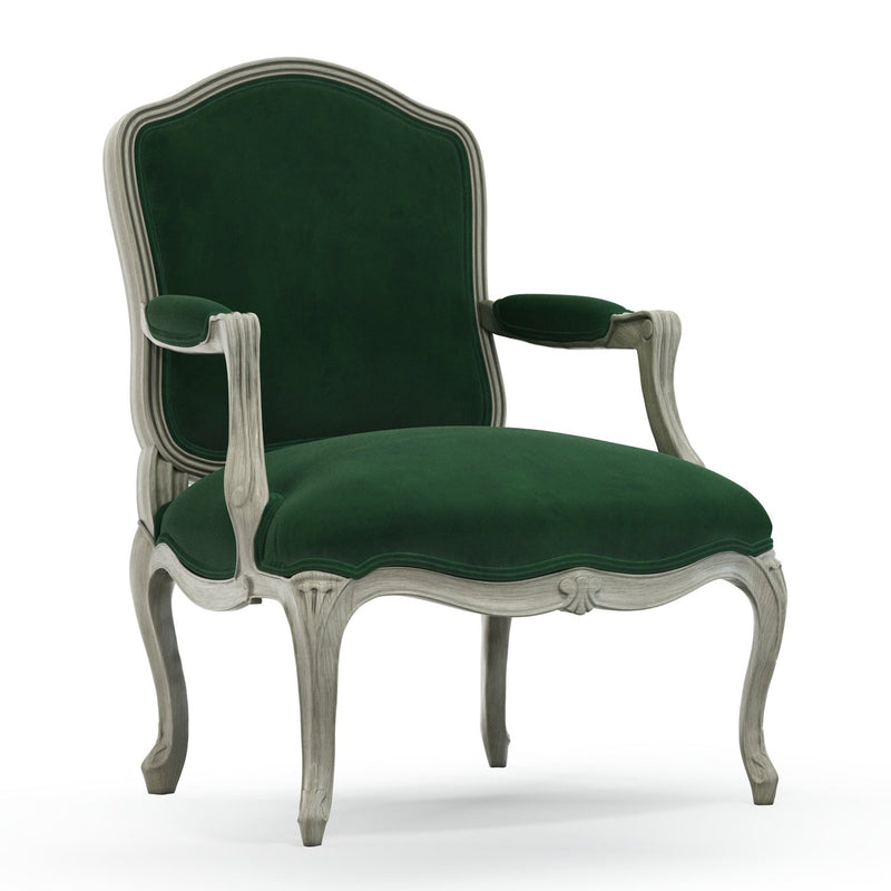 Figeac Fauteuil tapissé patine Trianon couleur Velours vert Sapin vue 3/4