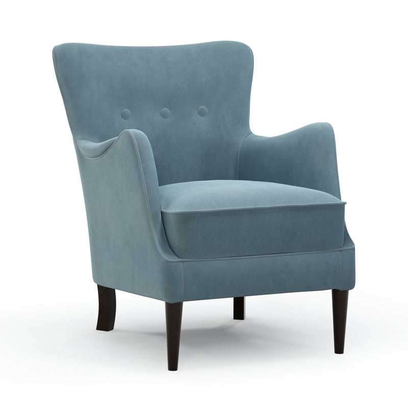 Montparnasse Fauteuil club couleur Velours bleu Denim vue 3/4