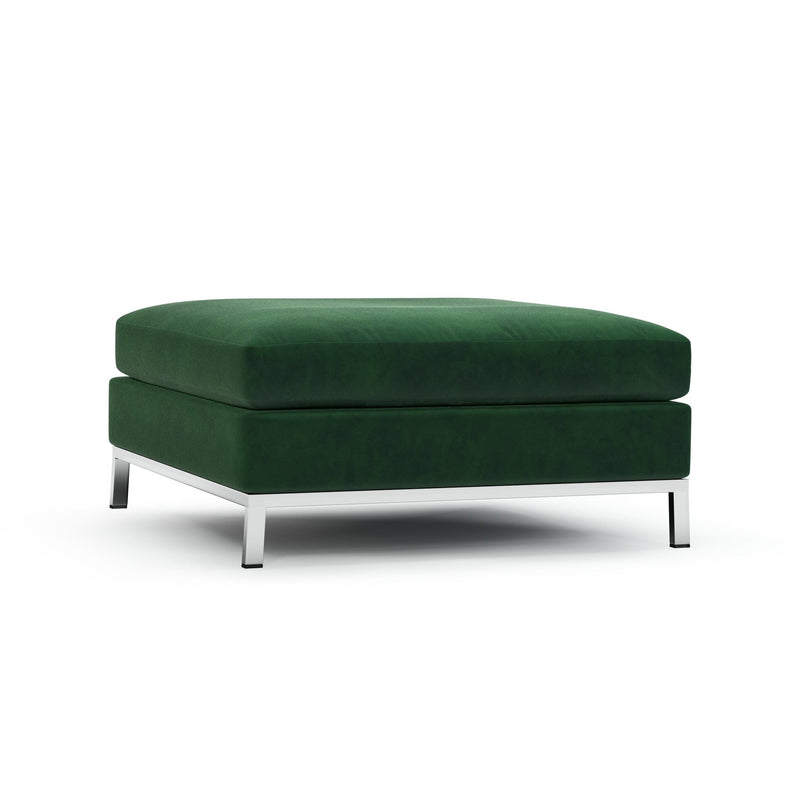 Raspail Pouf pieds chromés couleur Velours vert Sapin vue 3/4